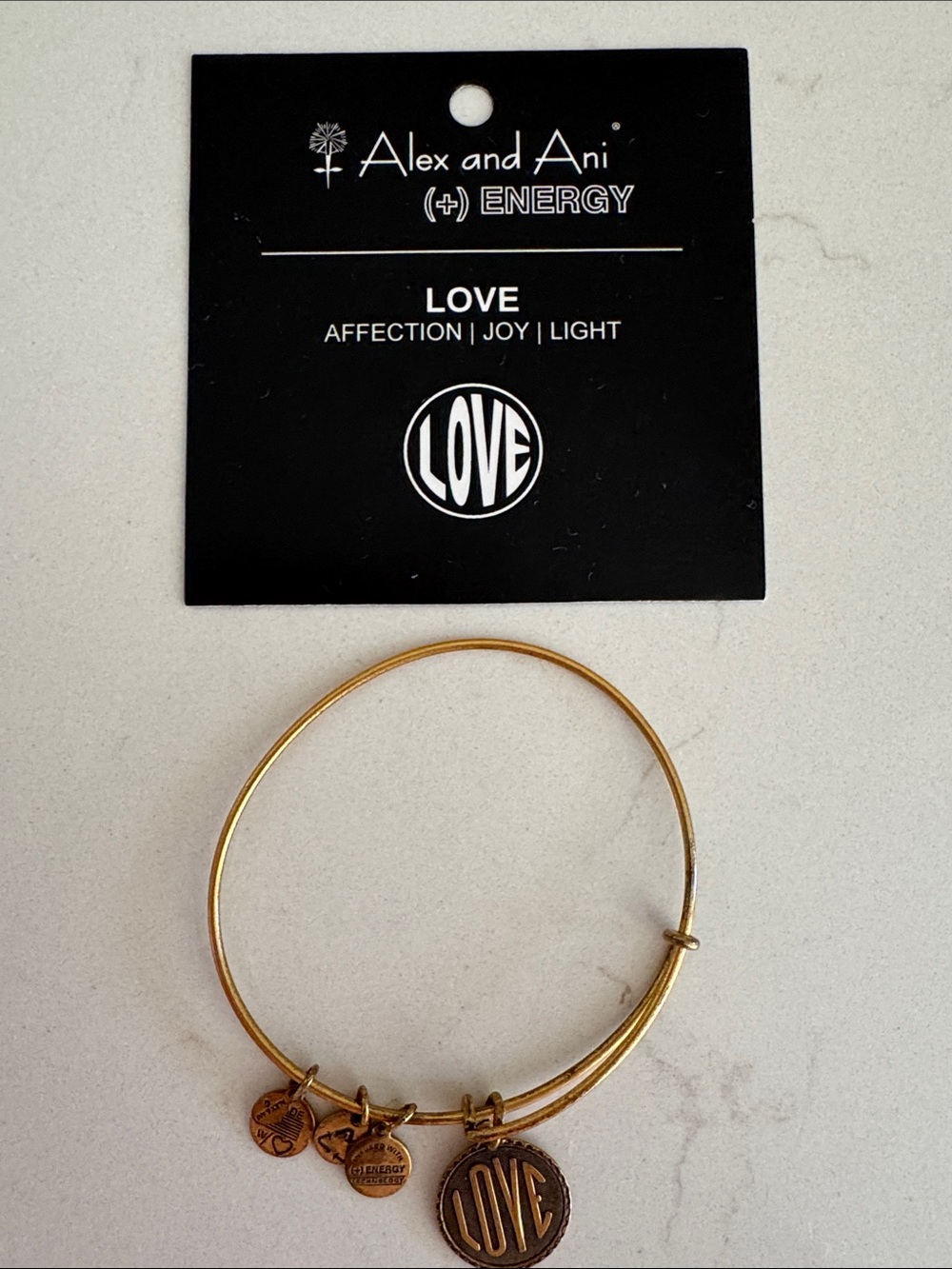 Alex and Ani Gold Love Charm Adjustable Bangle